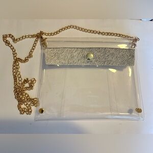 Spark*l Transparent Gold Chain Shoulder Bag with Silver Grigio leather.